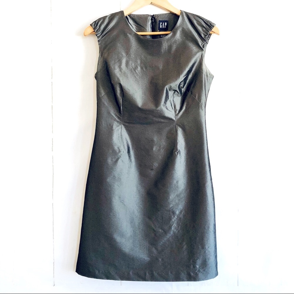 Gap Gray Metallic Shiny Lined Sheath Dress